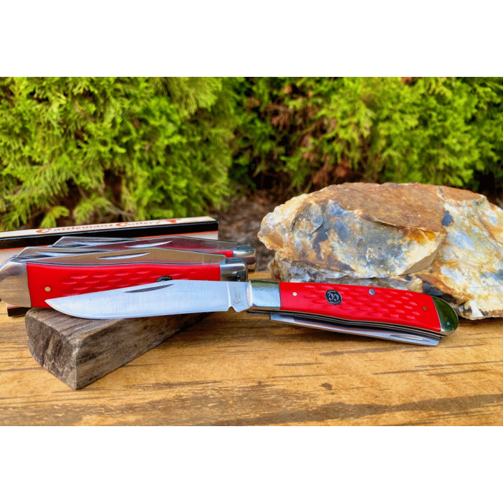 Couteau ABKT Cattlemans Cutlery Trapper 2 Lames Acier 3Cr13 Manche Delrin CC0002JRD - Livraison Gratuite