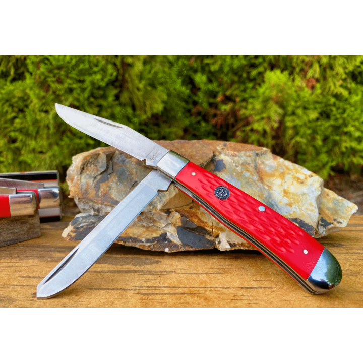 Couteau ABKT Cattlemans Cutlery Trapper 2 Lames Acier 3Cr13 Manche Delrin CC0002JRD - Livraison Gratuite