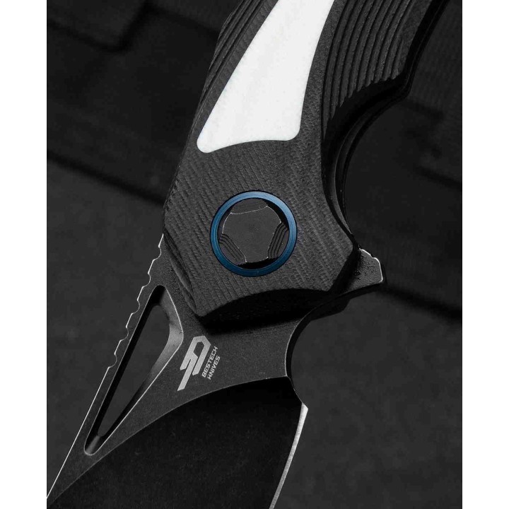 Couteau Bestech Knives Kasta Black/White Manche G10 Lame Acier 154CM IKBS Linerlock Clip BTKG45D - Livraison Gratuite