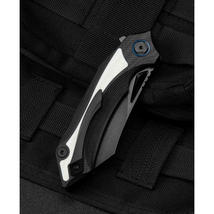 Couteau Bestech Knives Kasta Black/White Manche G10 Lame Acier 154CM IKBS Linerlock Clip BTKG45D - Livraison Gratuite