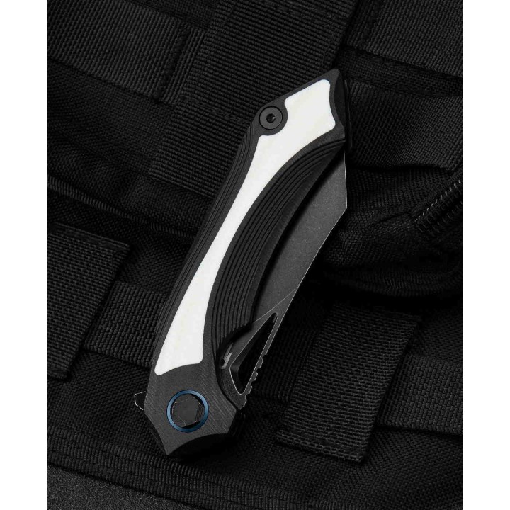 Couteau Bestech Knives Kasta Black/White Manche G10 Lame Acier 154CM IKBS Linerlock Clip BTKG45D - Livraison Gratuite