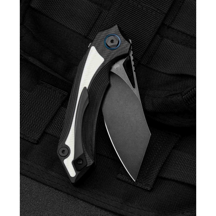 Couteau Bestech Knives Kasta Black/White Manche G10 Lame Acier 154CM IKBS Linerlock Clip BTKG45D - Livraison Gratuite