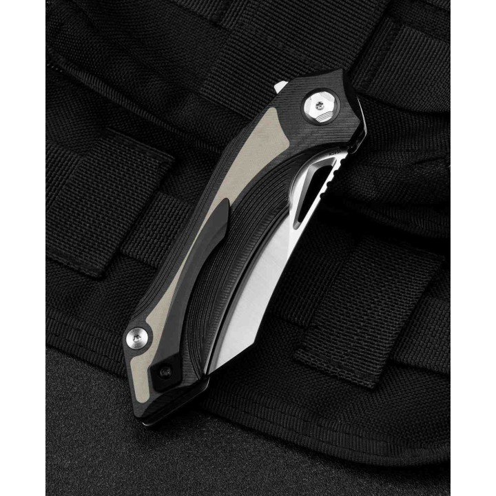 Couteau Bestech Knives Kasta Black/Beige Manche G10 Lame Acier 154CM IKBS Linerlock Clip BTKG45B - Livraison Gratuite
