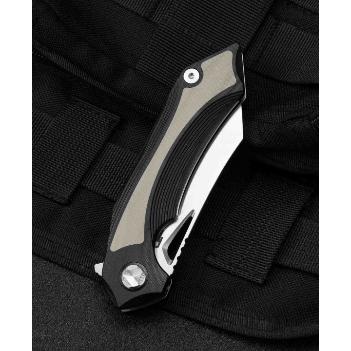 Couteau Bestech Knives Kasta Black/Beige Manche G10 Lame Acier 154CM IKBS Linerlock Clip BTKG45B - Livraison Gratuite