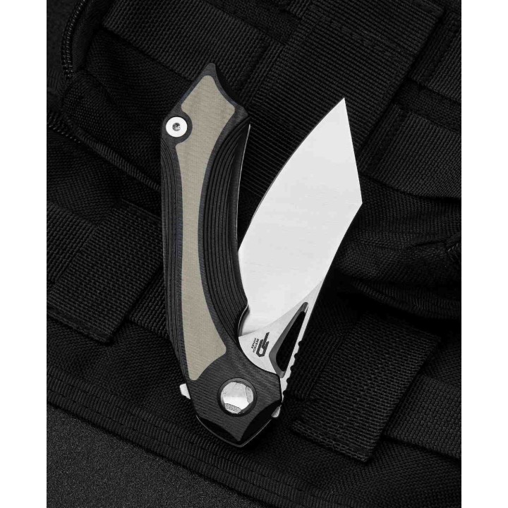 Couteau Bestech Knives Kasta Black/Beige Manche G10 Lame Acier 154CM IKBS Linerlock Clip BTKG45B - Livraison Gratuite