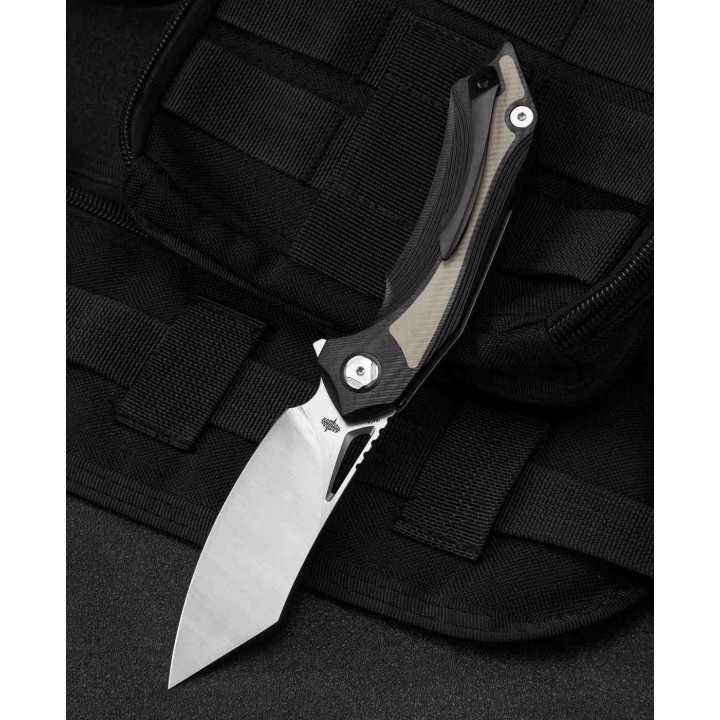 Couteau Bestech Knives Kasta Black/Beige Manche G10 Lame Acier 154CM IKBS Linerlock Clip BTKG45B - Livraison Gratuite