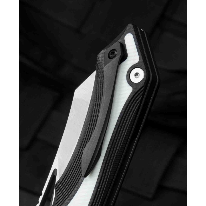 Couteau Bestech Knives Kasta Black/White Manche G10 Lame Acier 154CM IKBS Linerlock Clip BTKG45A - Livraison Gratuite