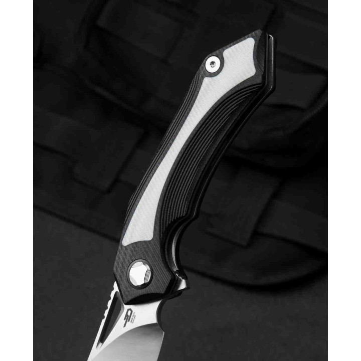 Couteau Bestech Knives Kasta Black/White Manche G10 Lame Acier 154CM IKBS Linerlock Clip BTKG45A - Livraison Gratuite