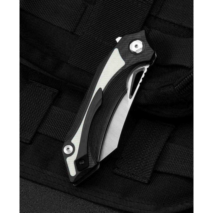 Couteau Bestech Knives Kasta Black/White Manche G10 Lame Acier 154CM IKBS Linerlock Clip BTKG45A - Livraison Gratuite