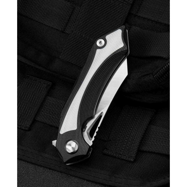 Couteau Bestech Knives Kasta Black/White Manche G10 Lame Acier 154CM IKBS Linerlock Clip BTKG45A - Livraison Gratuite