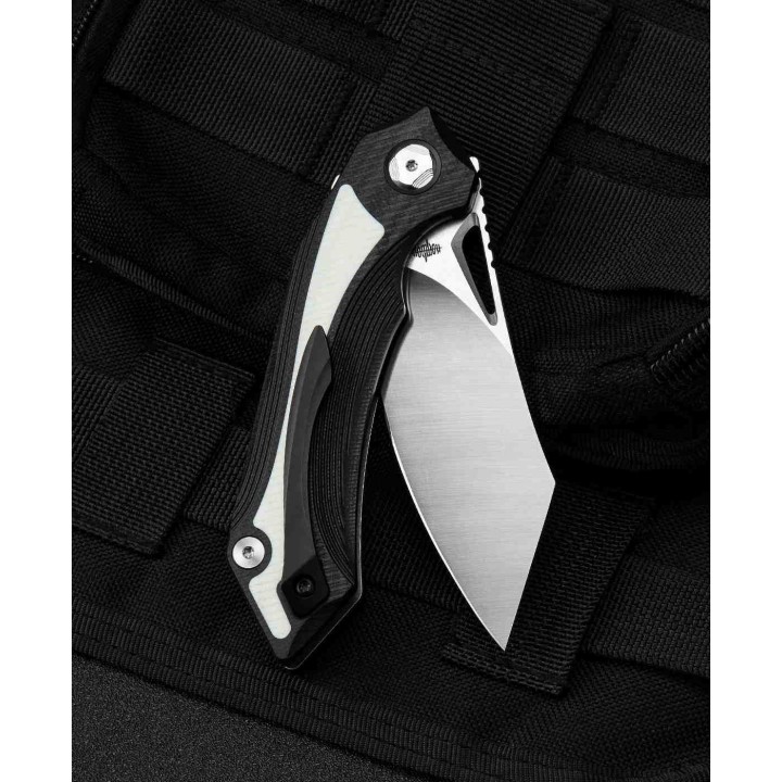 Couteau Bestech Knives Kasta Black/White Manche G10 Lame Acier 154CM IKBS Linerlock Clip BTKG45A - Livraison Gratuite