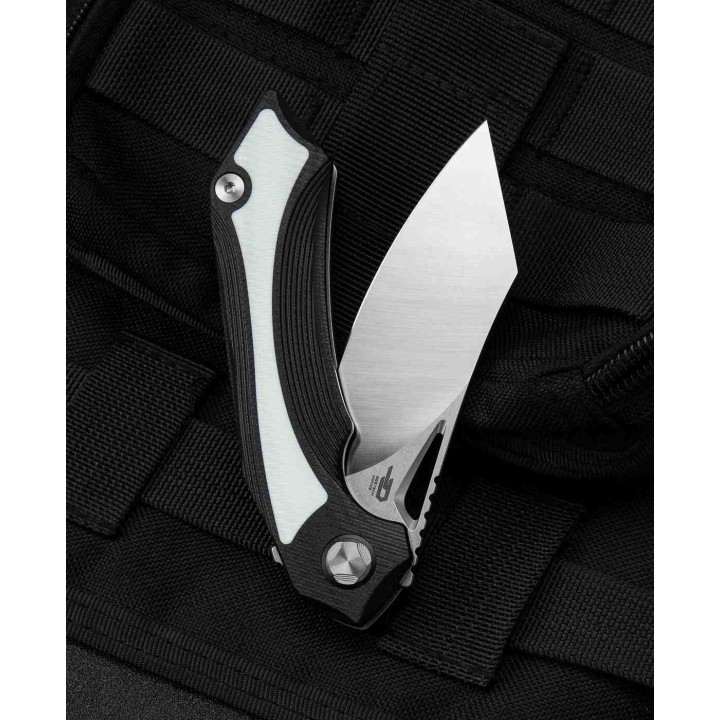 Couteau Bestech Knives Kasta Black/White Manche G10 Lame Acier 154CM IKBS Linerlock Clip BTKG45A - Livraison Gratuite