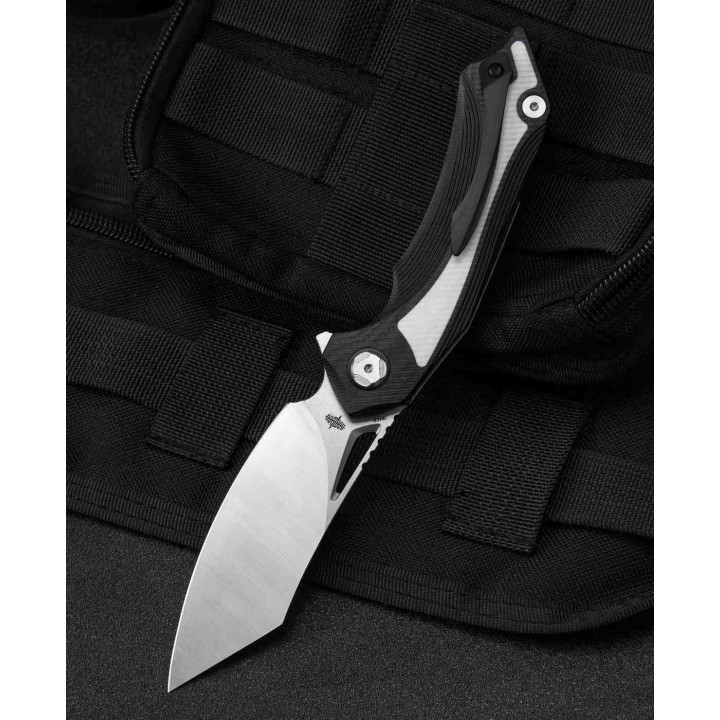 Couteau Bestech Knives Kasta Black/White Manche G10 Lame Acier 154CM IKBS Linerlock Clip BTKG45A - Livraison Gratuite