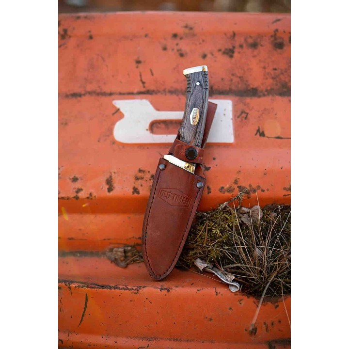 Couteau Bushcraft Schrade Old Timer Heritage Lame Acier D2 Manche Bois Etui Cuir SCH1135992 - Livraison Gratuite