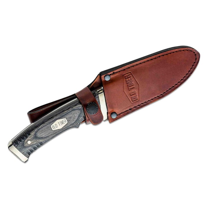 Couteau Bushcraft Schrade Old Timer Heritage Lame Acier D2 Manche Bois Etui Cuir SCH1135992 - Livraison Gratuite
