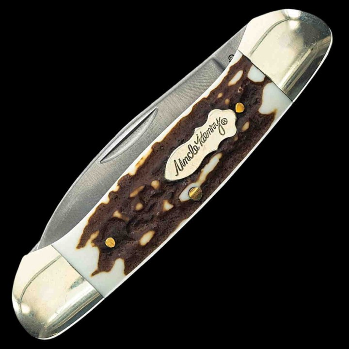 Couteau Schrade Uncle Henry Large Canoe Manche Staglon 2 Lames 7Cr17MoV SCH1135994 - Livraison Gratuite