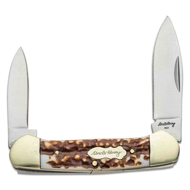 Couteau Schrade Uncle Henry Large Canoe Manche Staglon 2 Lames 7Cr17MoV SCH1135994 - Livraison Gratuite