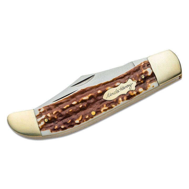 Couteau Schrade Folding Bowie Manche Staglon 2 Lames 7Cr17MoV Etui Cuir SCH1135997 - Livraison Gratuite