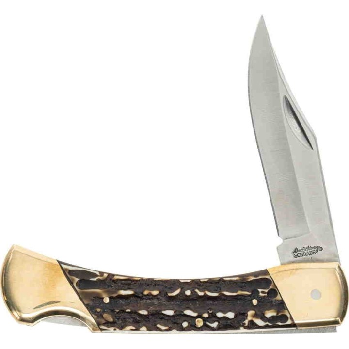 Couteau Scrade Papa Bear LB8 Manche Staglon Lame Acier 7Cr17MoV Lockback Etui Cuir SCH1136005 - Livraison Gratuite
