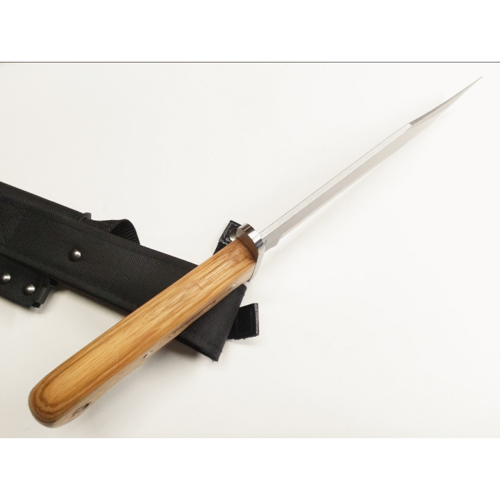Couteau Bowie Winchester Double Barrel Zebra Wood Lame Acier 7Cr17MoV Manche Bois Etui Nylon G3435 - Livraison Gratuite