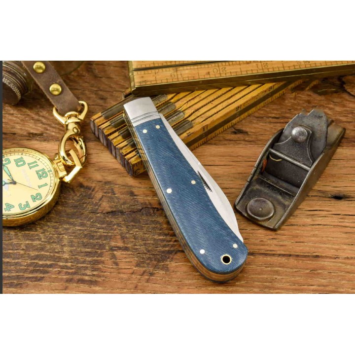 Couteau Rough Ryder Reserve Heavy Trapper Denim Manche Micarta Lames Acier D2 RRR011 - Livraison Gratuite