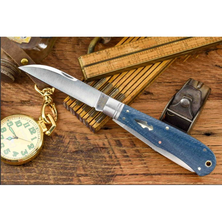 Couteau Rough Ryder Reserve Heavy Trapper Denim Manche Micarta Lames Acier D2 RRR011 - Livraison Gratuite