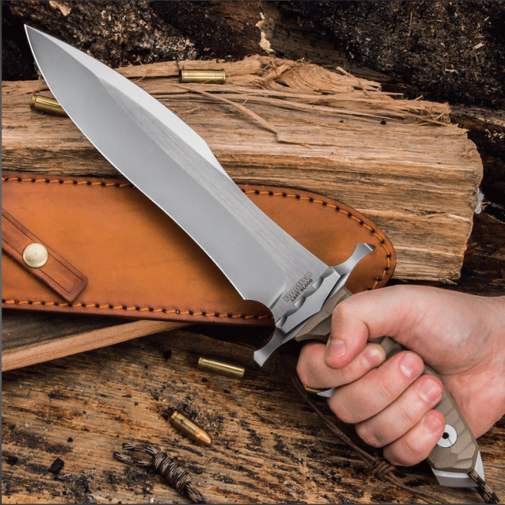 Couteau United Cutlery Rambo Last Blood Bowie Lame Acier 7Cr17 Manche Micarta Etui Cuir UC3461 - Livraison Gratuite