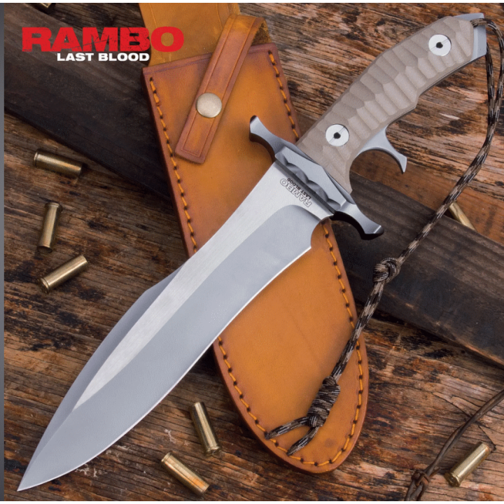Couteau United Cutlery Rambo Last Blood Bowie Lame Acier 7Cr17 Manche Micarta Etui Cuir UC3461 - Livraison Gratuite