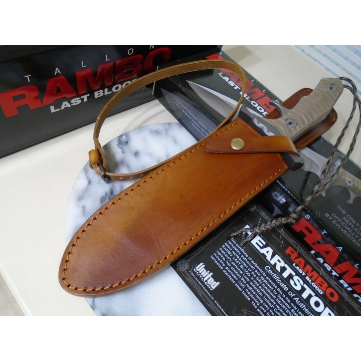Couteau United Cutlery Rambo Last Blood Bowie Lame Acier 7Cr17 Manche Micarta Etui Cuir UC3461 - Livraison Gratuite