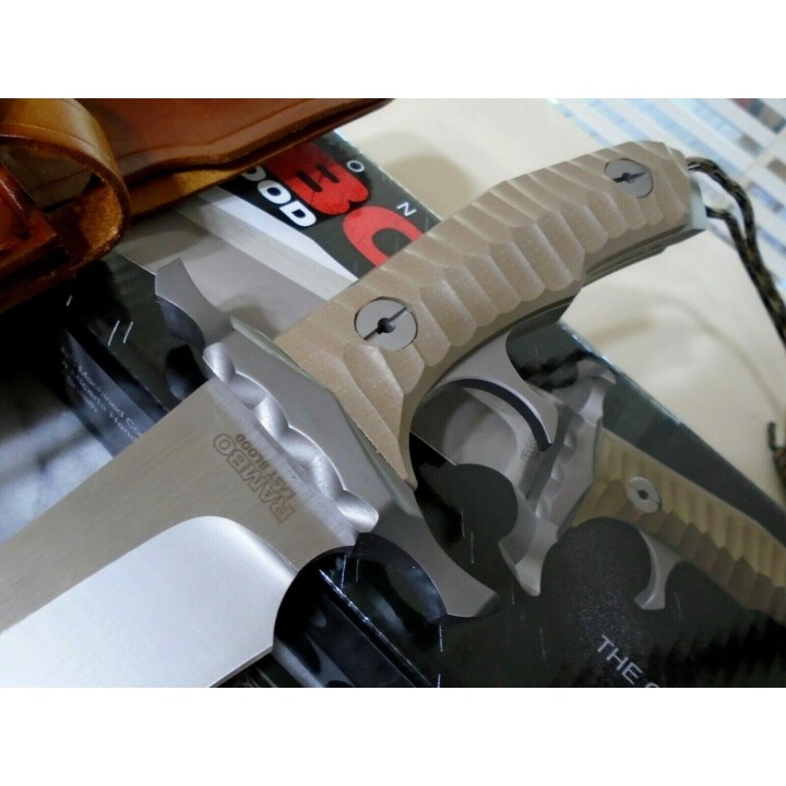 Couteau United Cutlery Rambo Last Blood Bowie Lame Acier 7Cr17 Manche Micarta Etui Cuir UC3461 - Livraison Gratuite