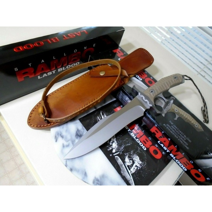 Couteau United Cutlery Rambo Last Blood Bowie Lame Acier 7Cr17 Manche Micarta Etui Cuir UC3461 - Livraison Gratuite