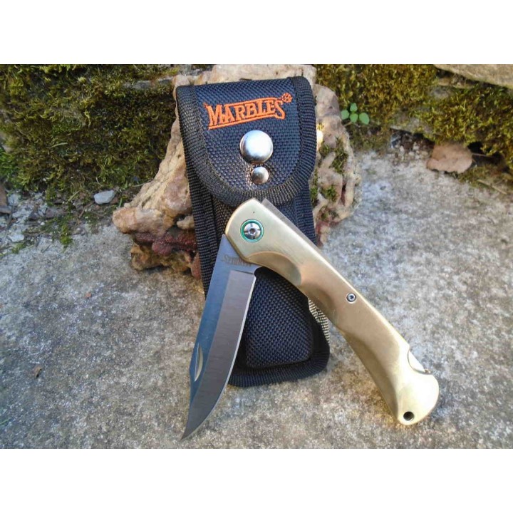 Couteau Marbles Brass Lockback Lame Acier VG10 Manche Laiton  Etui Nylon MR600 - Livraison Gratuite