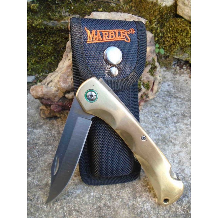 Couteau Marbles Brass Lockback Lame Acier VG10 Manche Laiton  Etui Nylon MR600 - Livraison Gratuite