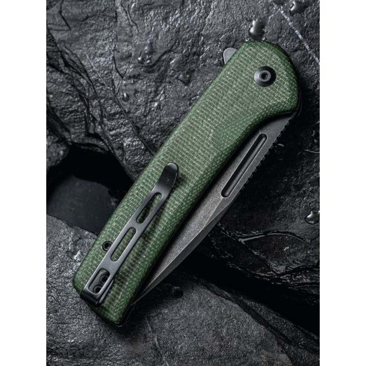 Couteau CIVIVI Conspirator Green Manche Micarta Lame Acier Nitro-V IKBS Button Lock Clip CIVC210062 - Livraison Gratuite