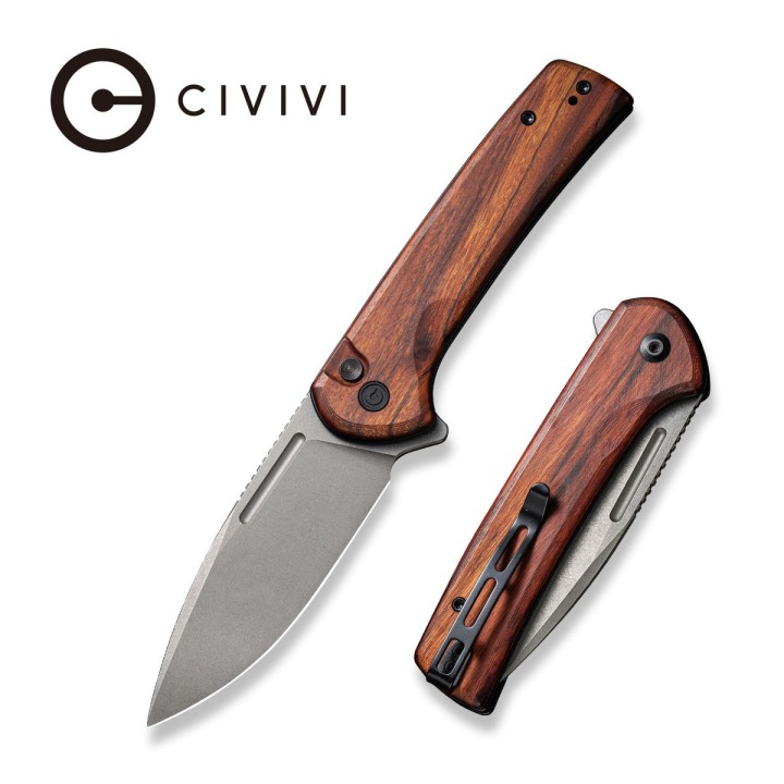 Couteau CIVIVI Conspirator Cuibourtia Manche Wood Lame Acier Nitro-V IKBS Button Lock Clip CIVC210063 - Livraison Gratuite