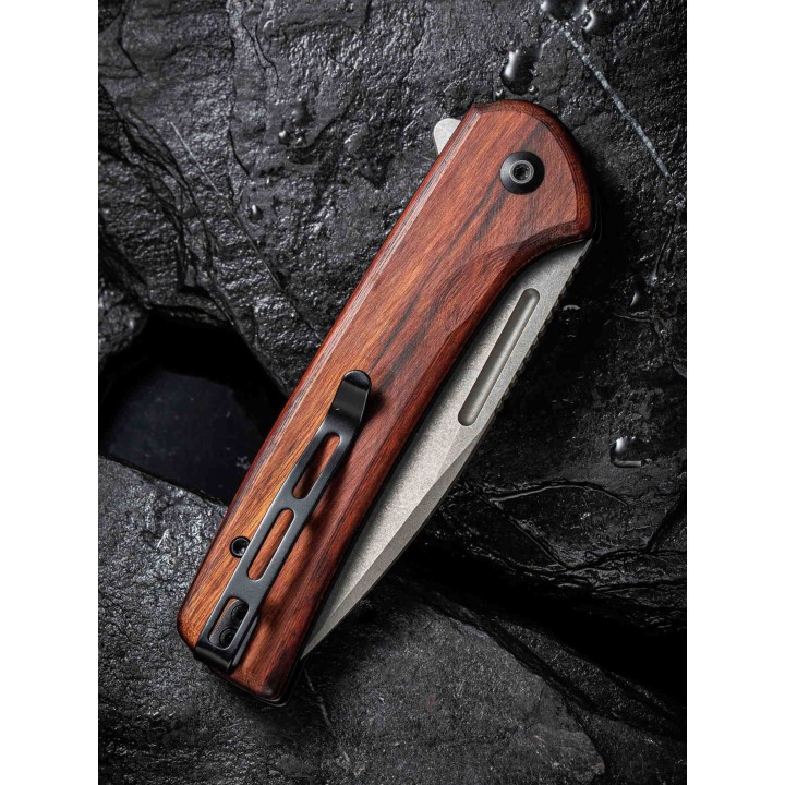 Couteau CIVIVI Conspirator Cuibourtia Manche Wood Lame Acier Nitro-V IKBS Button Lock Clip CIVC210063 - Livraison Gratuite