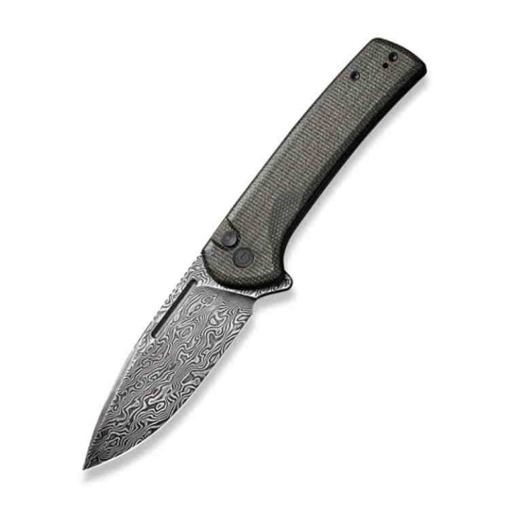 Couteau CIVIVI Conspirator Dark Green Manche Micarta Lame Acier Damas IKBS Button Lock Clip CIVC21006DS1 - Livraison Gratuite