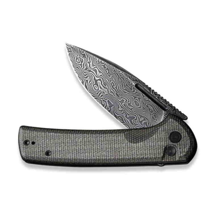 Couteau CIVIVI Conspirator Dark Green Manche Micarta Lame Acier Damas IKBS Button Lock Clip CIVC21006DS1 - Livraison Gratuite
