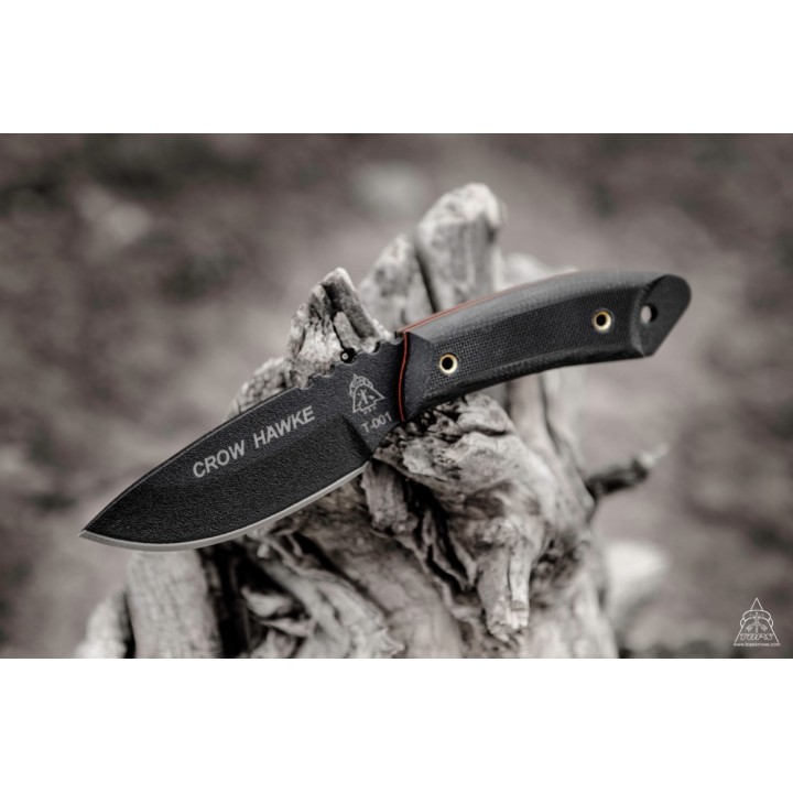 Couteau de Cou Tops Crow Hawke Acier Carbone 1095 Manche Micarta Etui Kydex Made In USA TPCRH01 - Livraison Gratuite