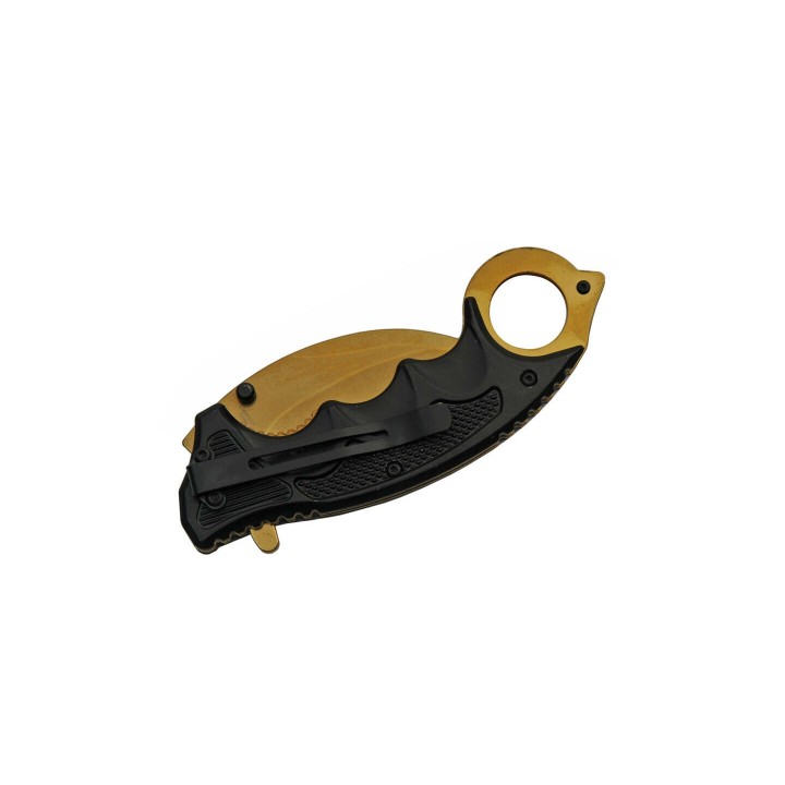 Lot de 3 Couteau Karambit Gold A/O Lame Acier Inox Manche Plastique Clip CN300497GD - Livraison Gratuite