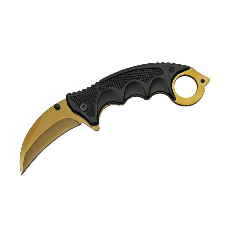Lot de 3 Couteau Karambit Gold A/O Lame Acier Inox Manche Plastique Clip CN300497GD - Livraison Gratuite