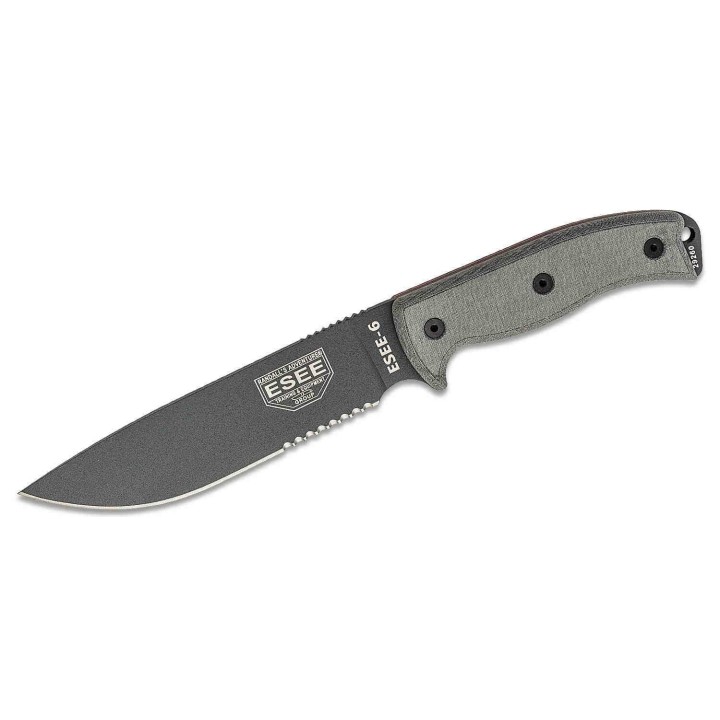 Couteau Esee Model 6 Lame Acier Carbone 1095 Manche Micarta Etui Kydex Made In USA ES6STG - LIVRAISON GRATUITE