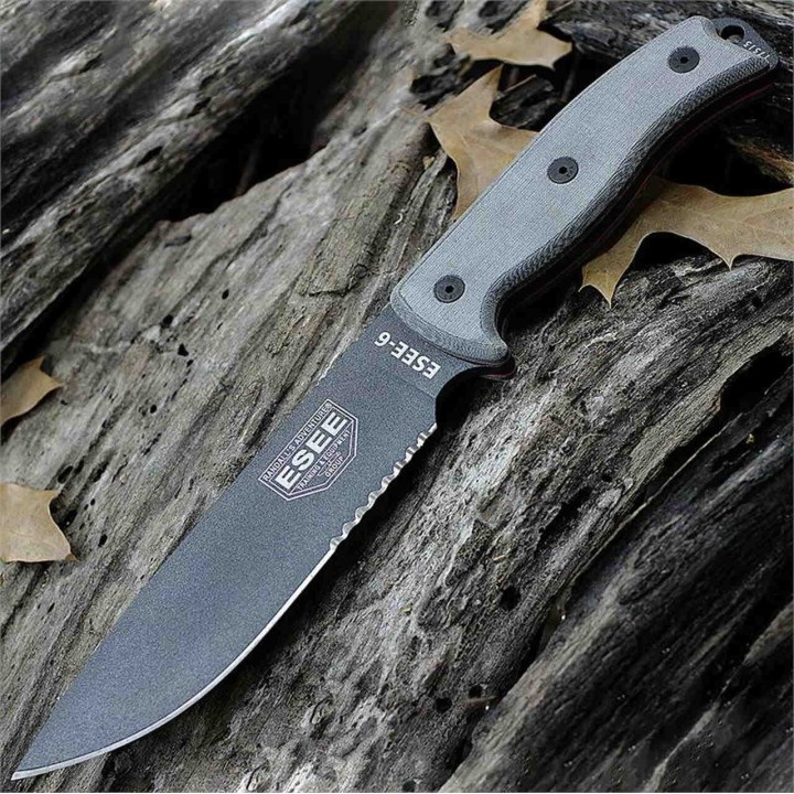 Couteau Esee Model 6 Lame Acier Carbone 1095 Manche Micarta Etui Kydex Made In USA ES6STG - LIVRAISON GRATUITE