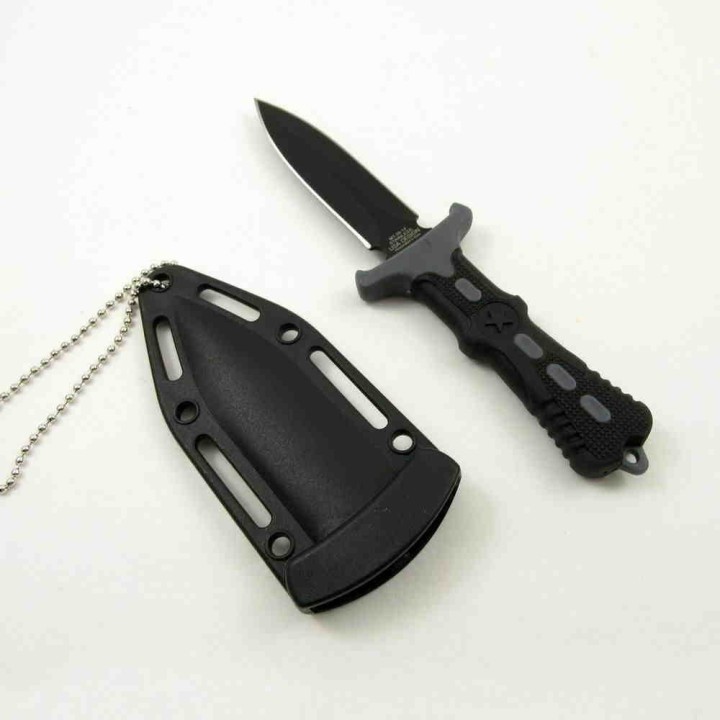 Lot de 3 Couteau de Cou Dague Mtech Lame Acier 440 Manche Caoutchouc Etui Plastique MT2014GY - Livraison Gratuite
