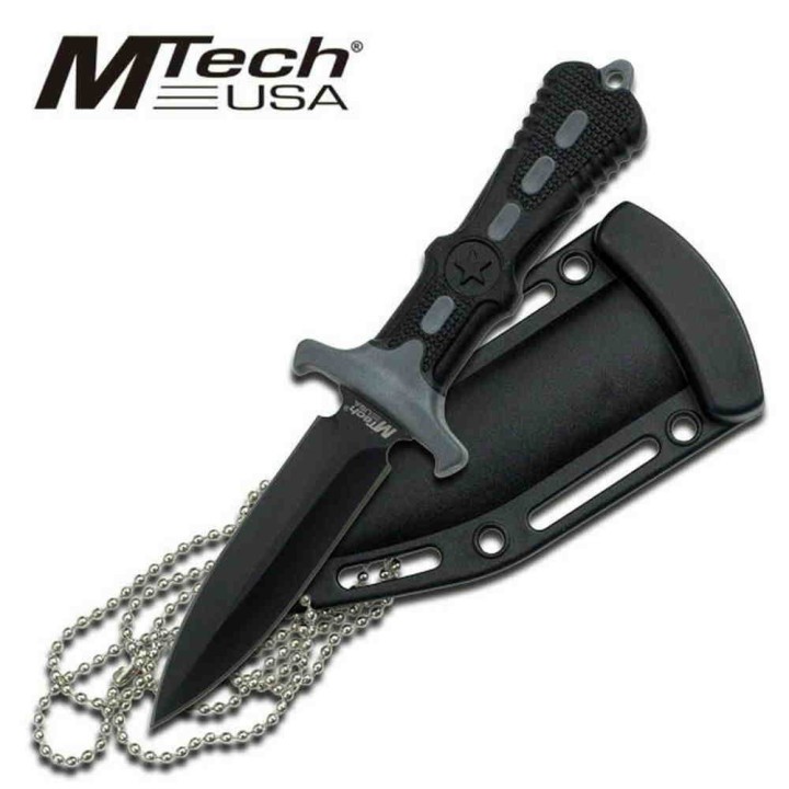 Lot de 3 Couteau de Cou Dague Mtech Lame Acier 440 Manche Caoutchouc Etui Plastique MT2014GY - Livraison Gratuite