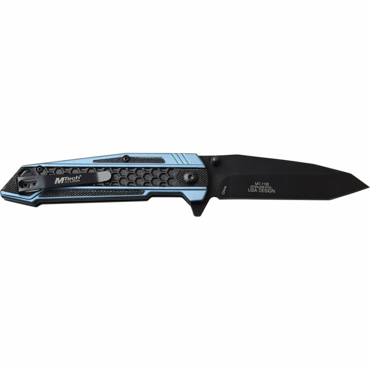 Couteau Mtech Tactical Urban Lame Acier 3Cr13 Manche Aluminium Black/Blue IKBS Clip MT1135BL - Livraison Gratuite