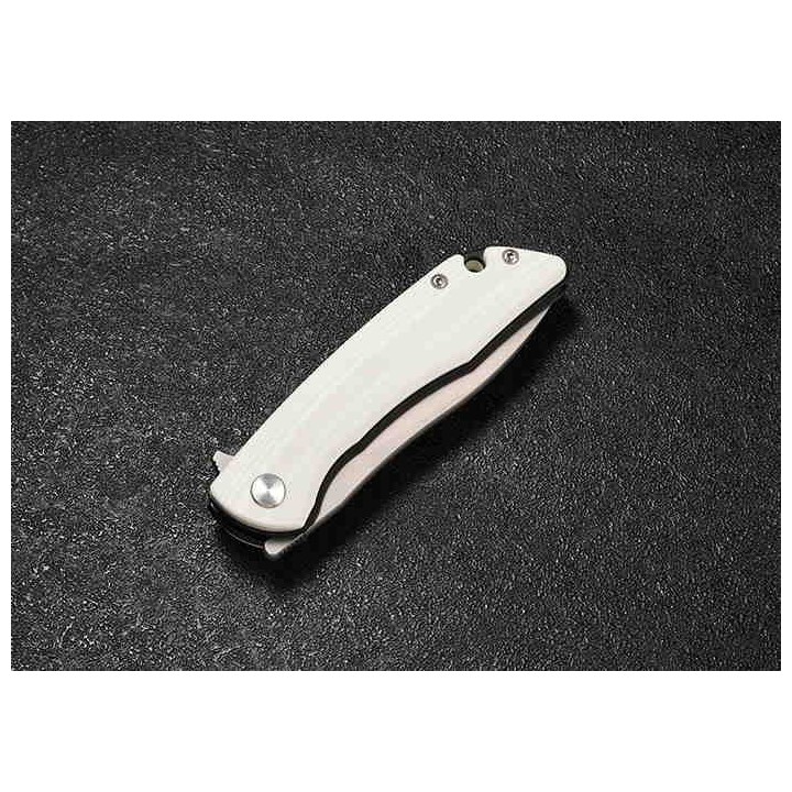 Couteau CMB Made Knives Blaze White Lame Acier D2 Manche G10 IKBS Linerlock Clip CMB06S - Livraison Gratuite