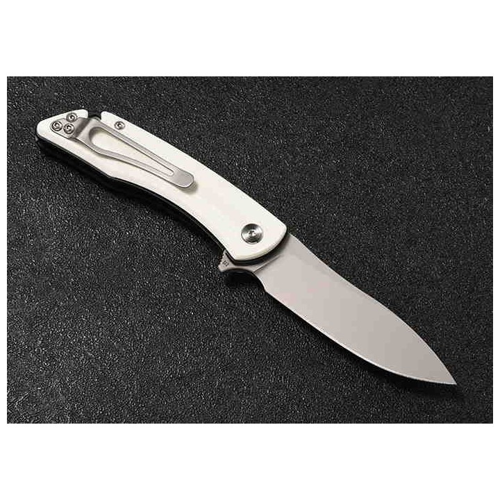 Couteau CMB Made Knives Blaze White Lame Acier D2 Manche G10 IKBS Linerlock Clip CMB06S - Livraison Gratuite