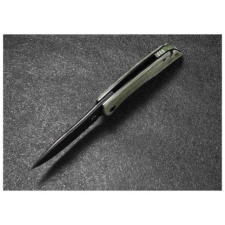 Couteau CMB Made Knives Blaze Green Lame Acier D2 Manche Micarta IKBS Linerlock Clip CMB06G - Livraison Gratuite
