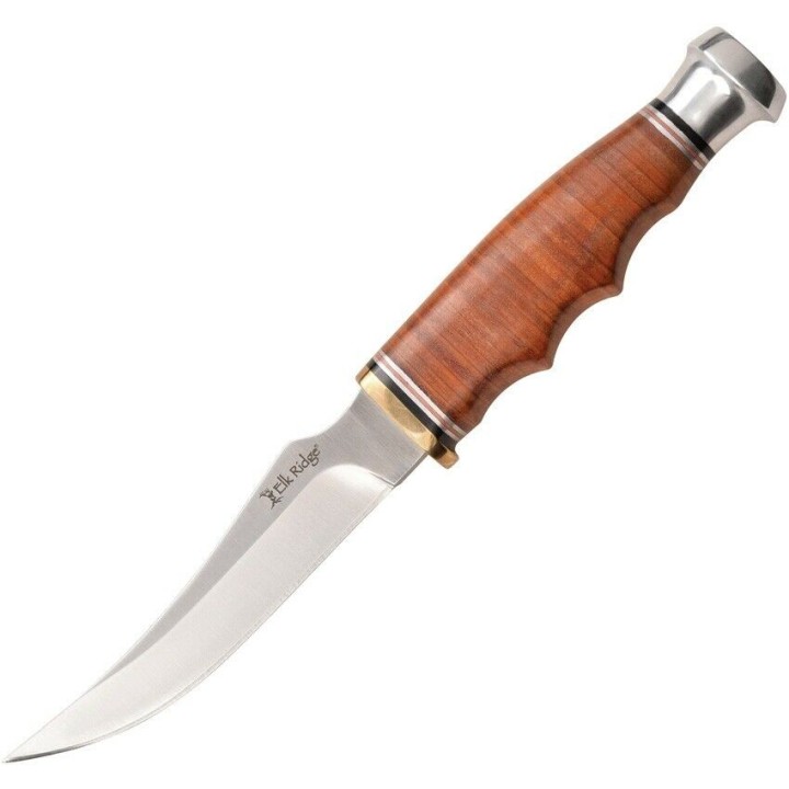 Couteau de Chasse Elk Ridge Outskirt Skinner Lame Acier 8Cr13MoV Manche & Etui Cuir ER20028LBR - Livraison Gratuite